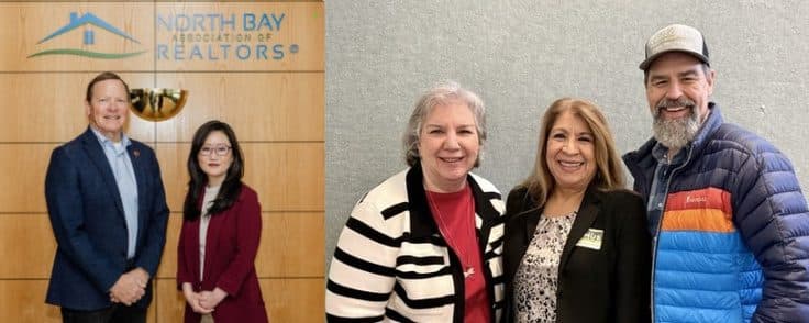 Two photos side by side of NORBAR members with the candidates the association is endorsing for Sonoma County Supervisor.