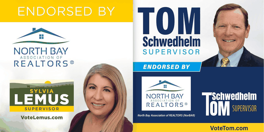 Endorsement graphic: NORBAR endorses Sylvia Lemus for Supervisor (VoteLemus.com) and Tom Schwedhelm for Supervisor (VoteTom.com).